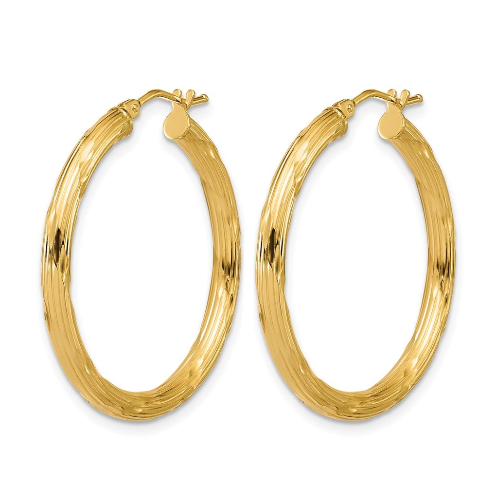 10k Yellow Gold Polished and Grooved Round Hoop Earrings