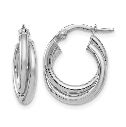 10K White Gold Polished Twisted Double Hoop Earrings