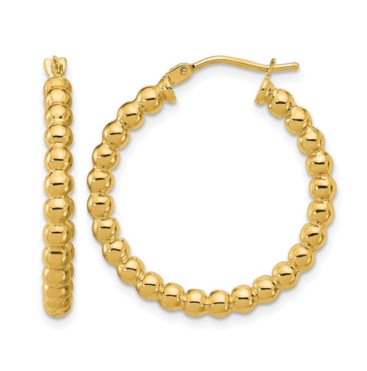 10k Yellow Gold Polished Beaded Round Hoop Earrings