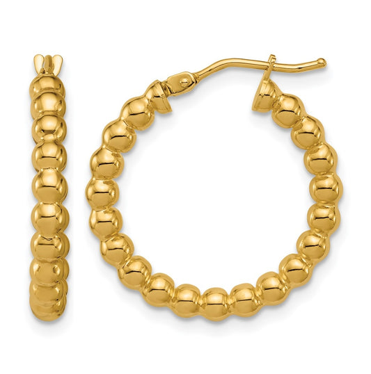 10k Yellow Gold Polished Beaded Round Hoop Earrings