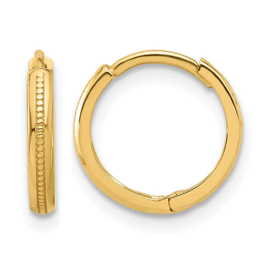 10k Yellow Gold Polished and Textured Huggie Hoop Earrings