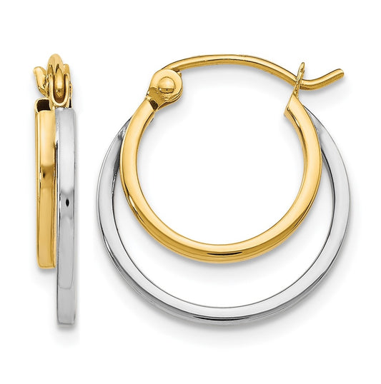 10K Two-tone Polished Hinged Hoop Earrings