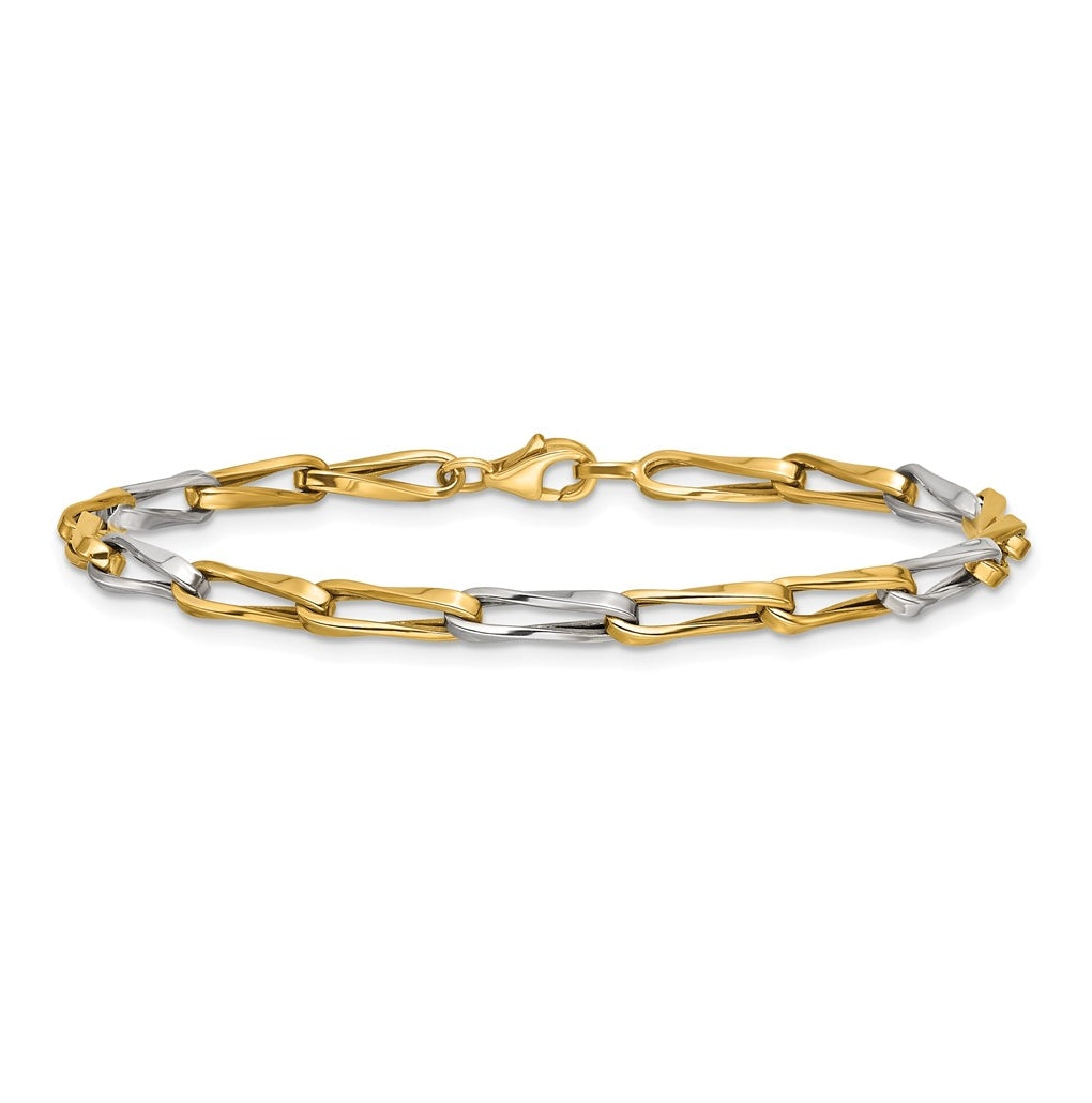 10k Yellow Gold w/White Rhodium Polished Fancy Link Bracelet