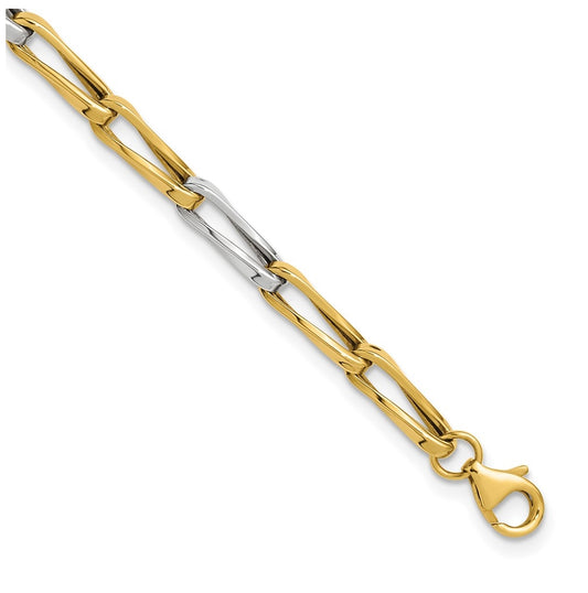 10k Yellow Gold w/White Rhodium Polished Fancy Link Bracelet