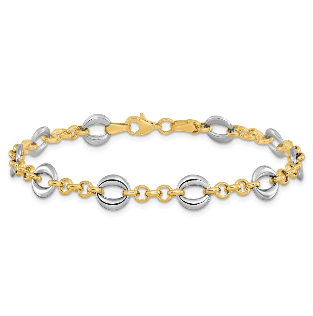 10K Two-tone Polished Fancy Link Bracelet