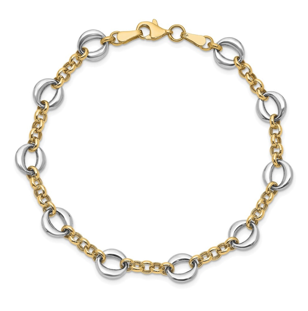 10K Two-tone Polished Fancy Link Bracelet