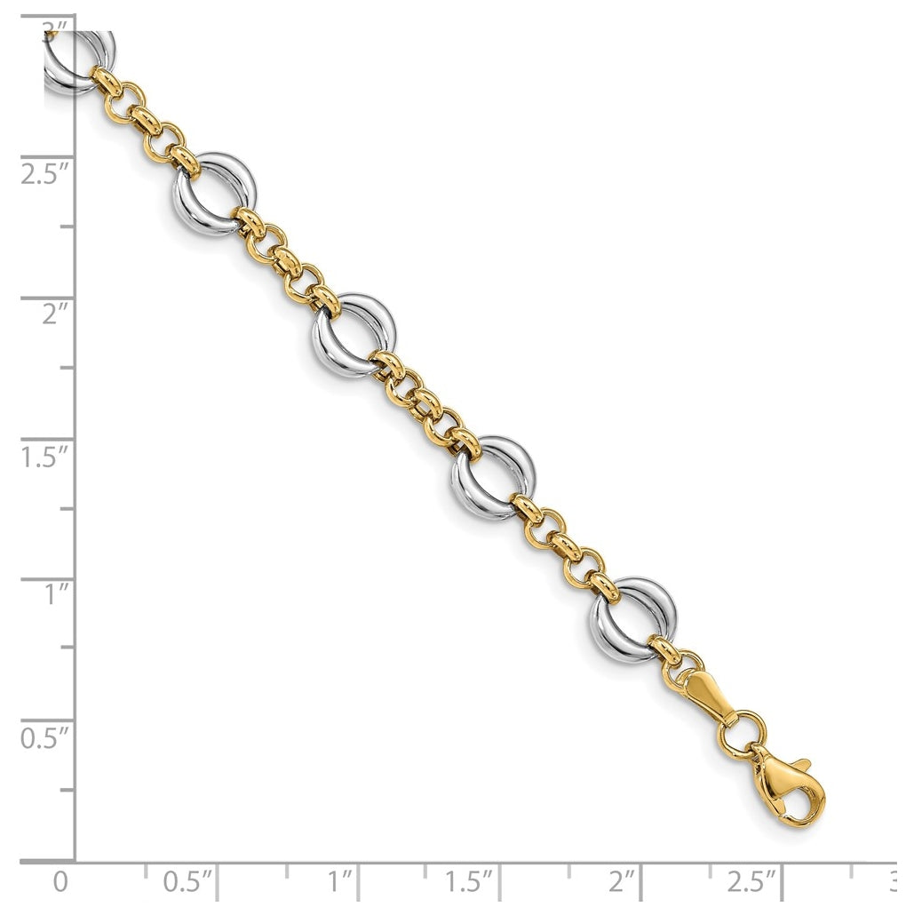 10K Two-tone Polished Fancy Link Bracelet
