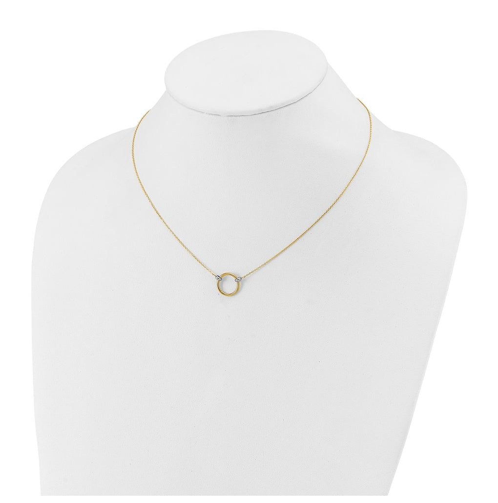 10K Yellow Gold with Rhodium Polished Circle Necklace