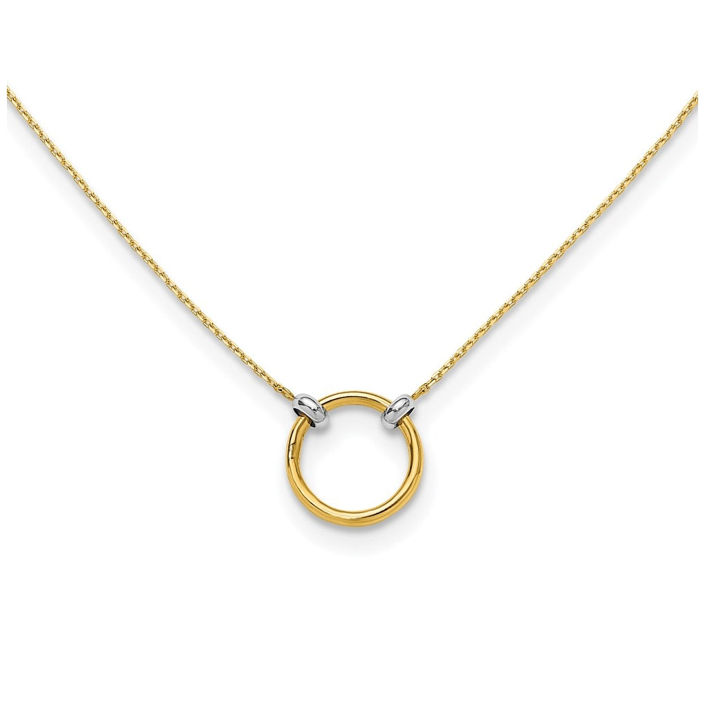 10K Yellow Gold with Rhodium Polished Circle Necklace