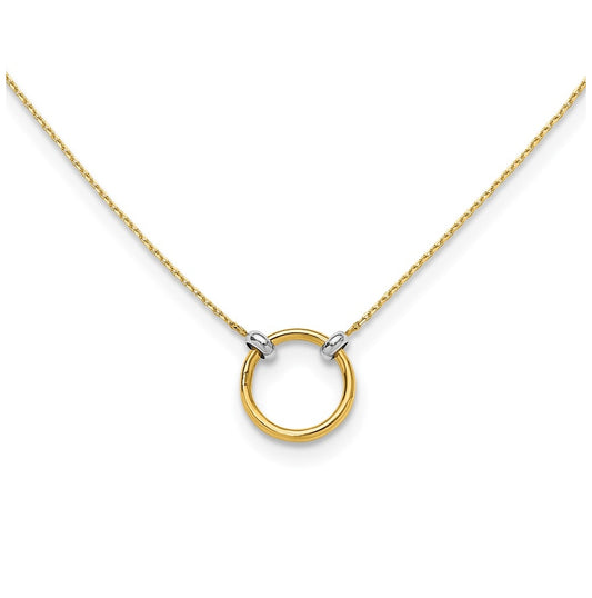 10K Yellow Gold with Rhodium Polished Circle Necklace