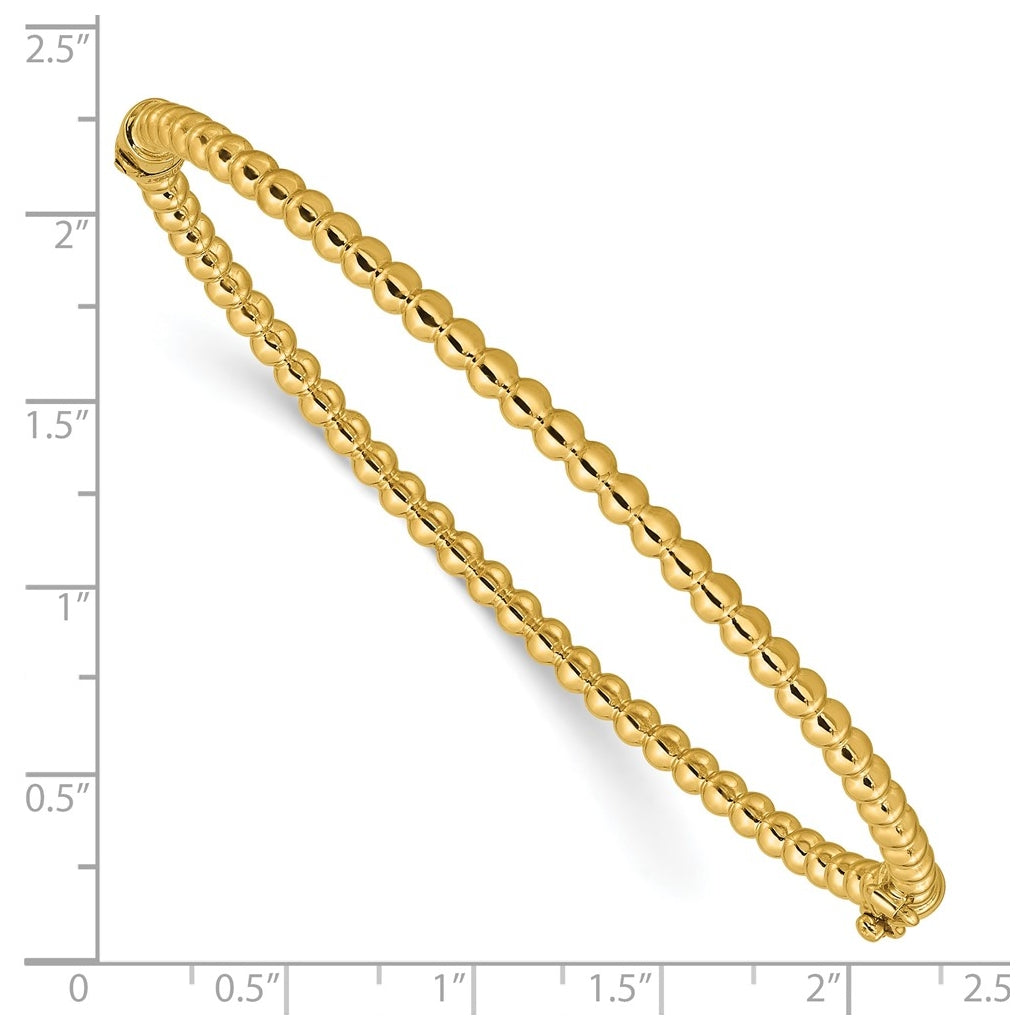 10k Yellow Gold Polished Beaded Hinged Bangle