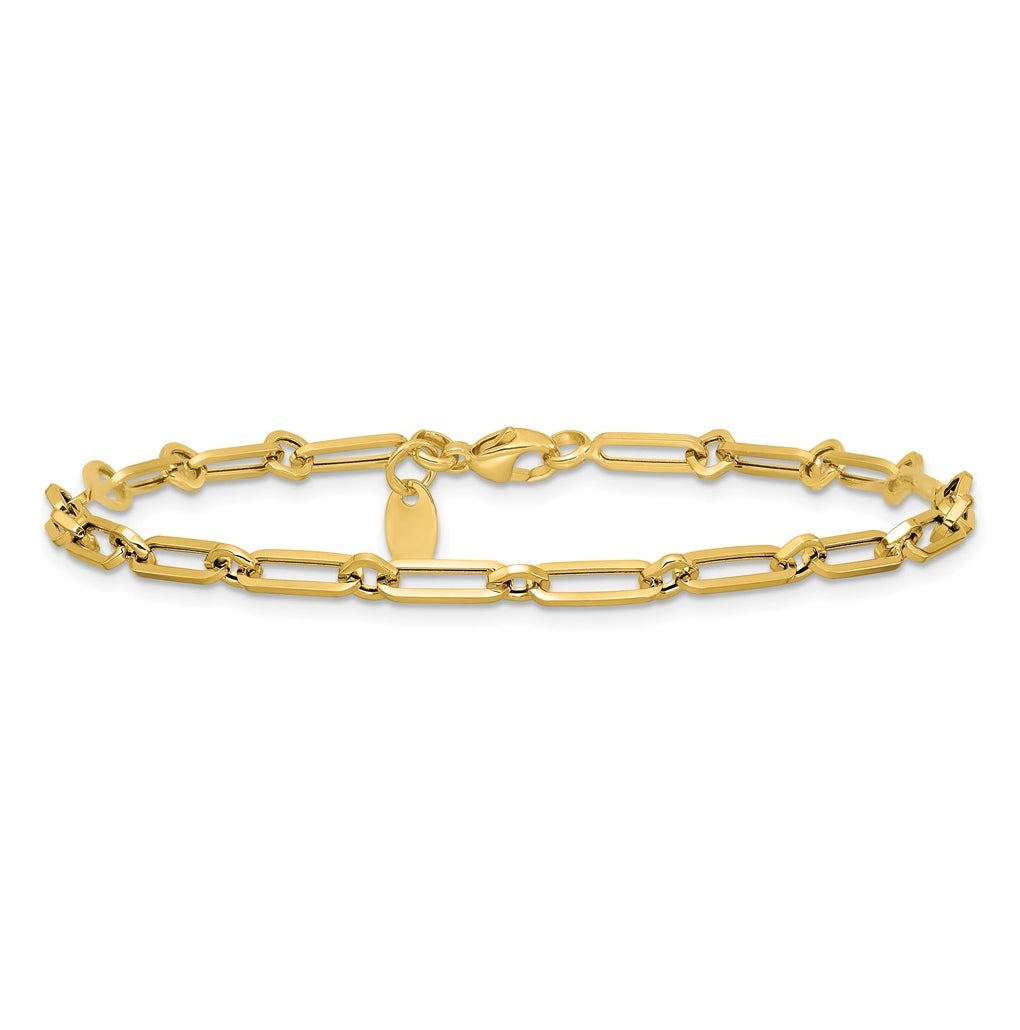 10k Yellow Gold Polished Fancy Paperclip Link Bracelet