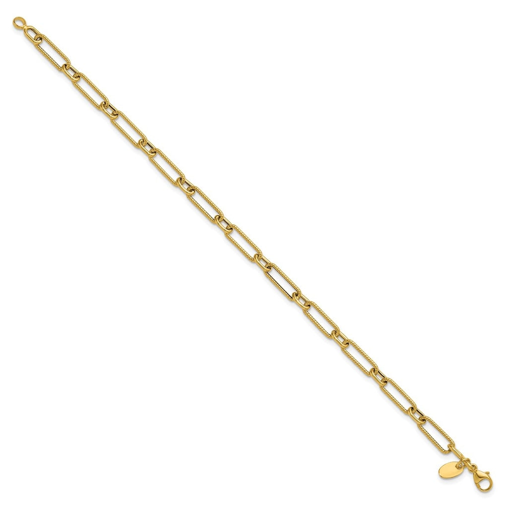 10k Yellow Gold Polished and Textured 4.2mm Fancy Link Bracelet
