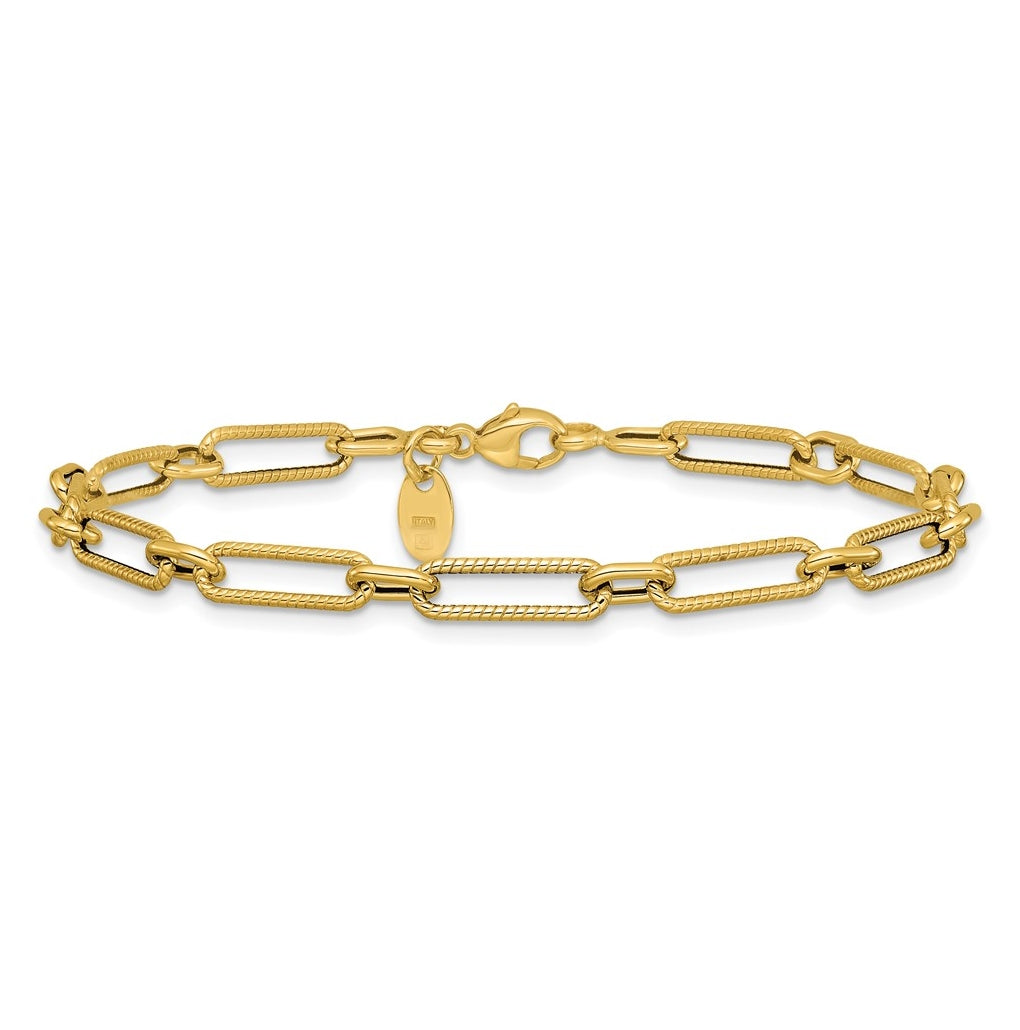 10k Yellow Gold Polished and Textured 4.2mm Fancy Link Bracelet