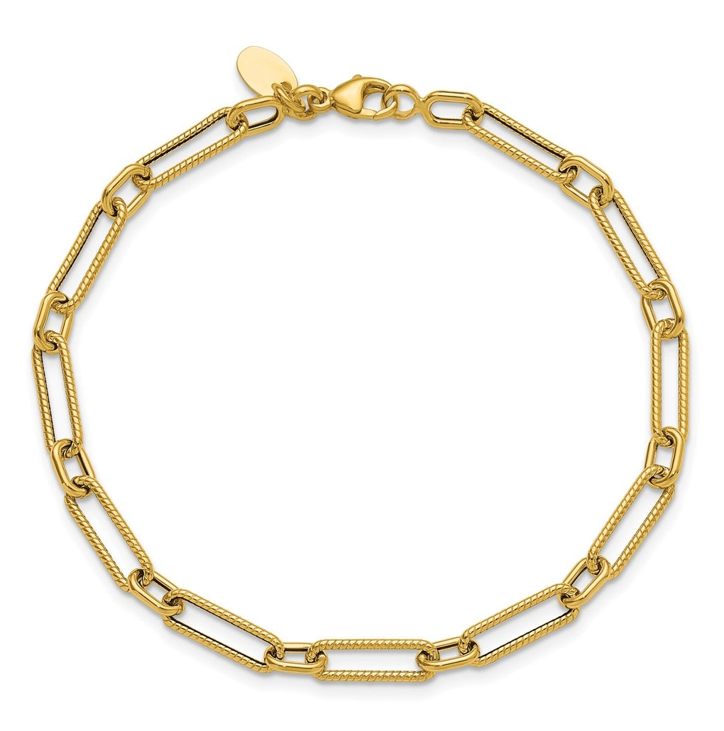 10k Yellow Gold Polished and Textured 4.2mm Fancy Link Bracelet