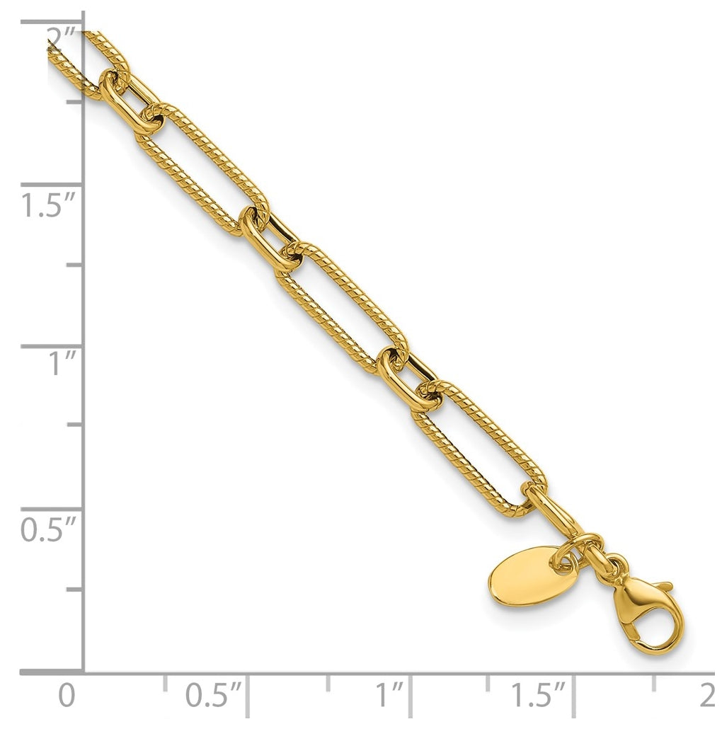 10k Yellow Gold Polished and Textured 4.2mm Fancy Link Bracelet