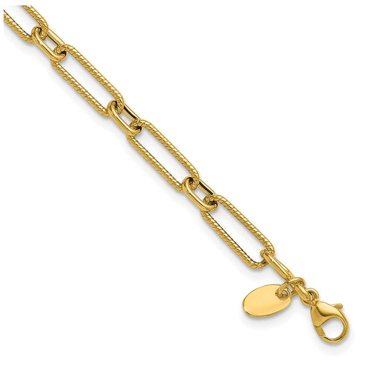 10k Yellow Gold Polished and Textured 4.2mm Fancy Link Bracelet