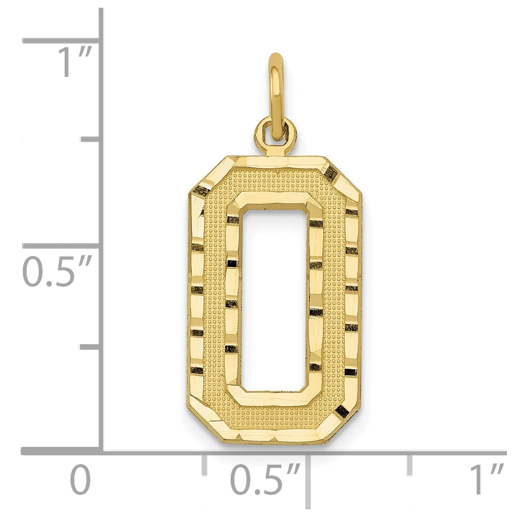 10K Yellow Gold Large Brushed Diamond-cut Number 0 Charm