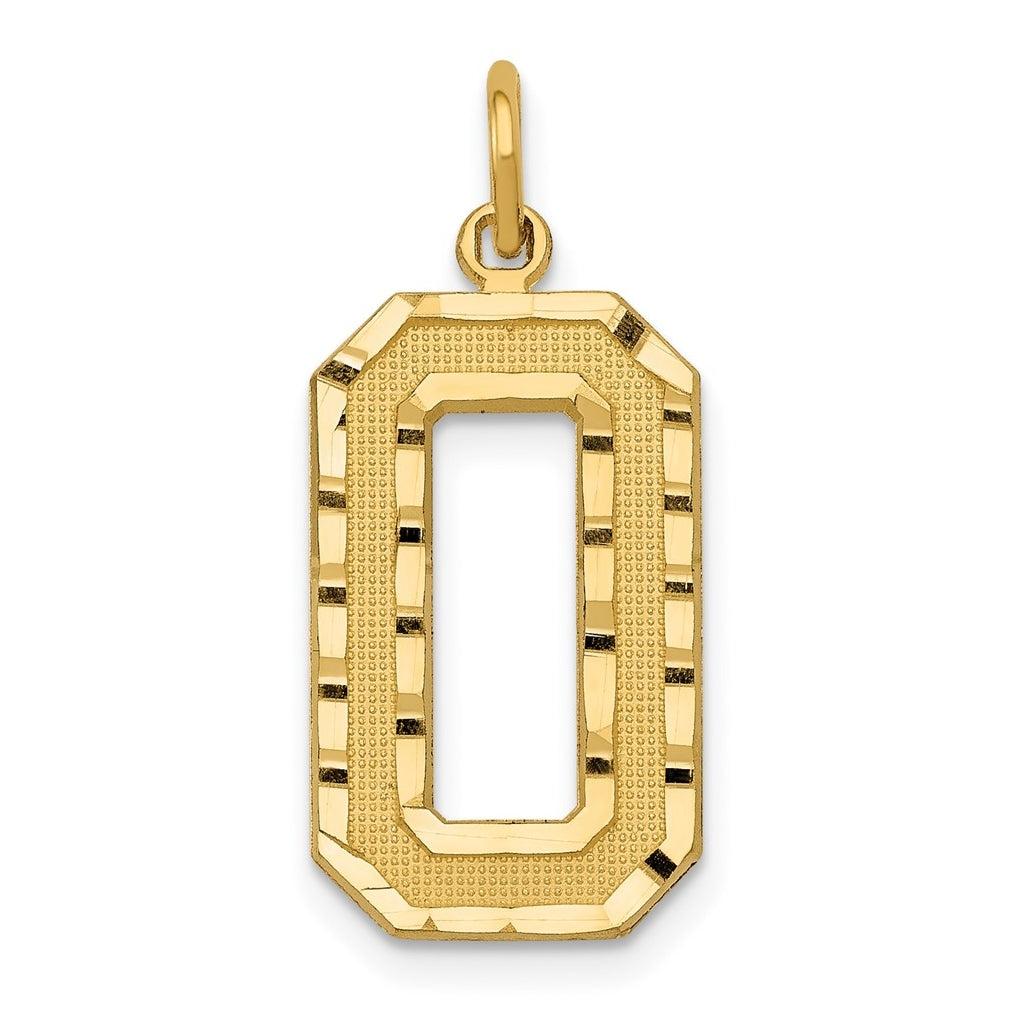 10K Yellow Gold Large Brushed Diamond-cut Number 0 Charm