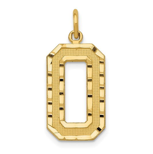 10K Yellow Gold Large Brushed Diamond-cut Number 0 Charm