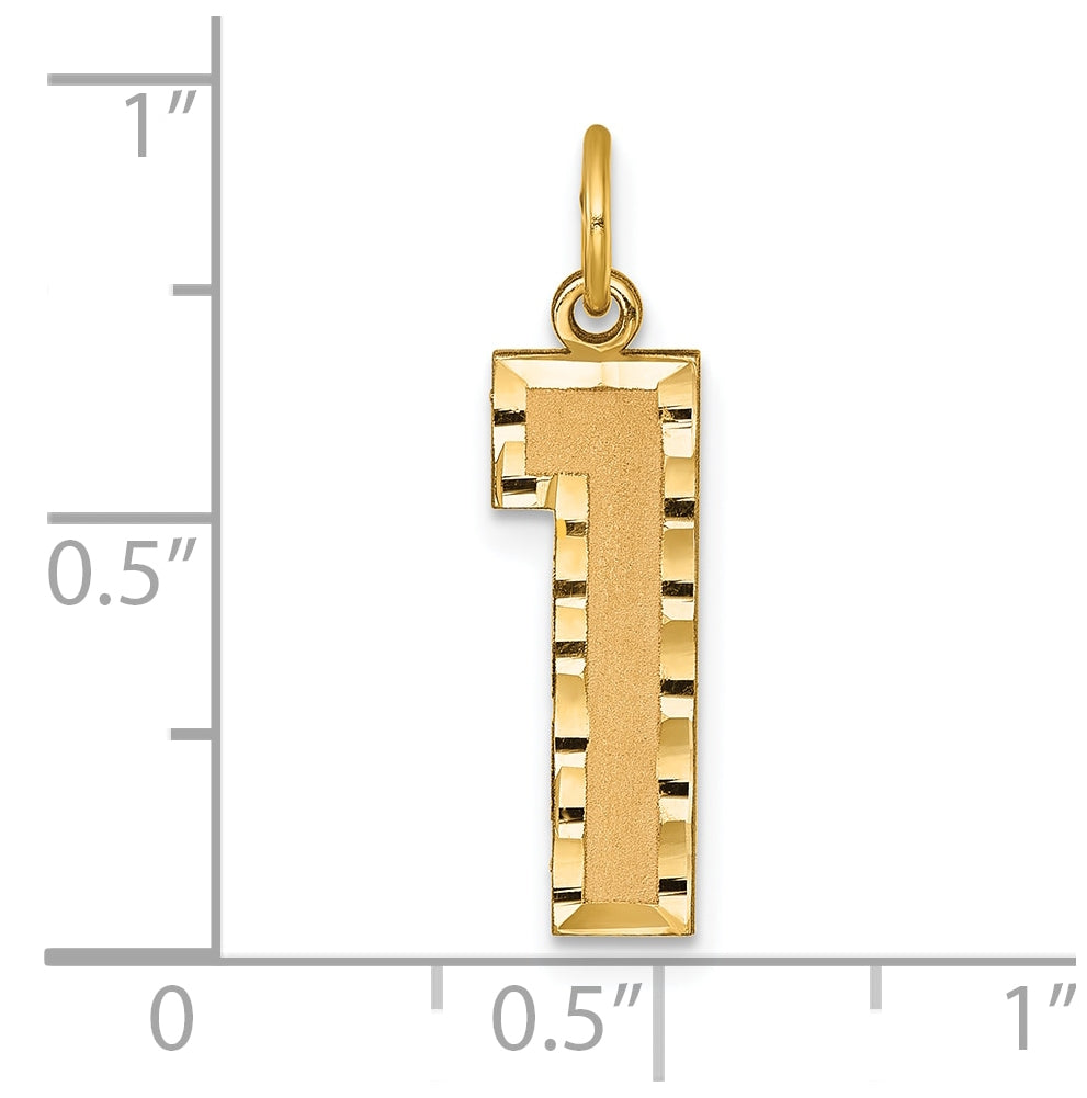 10K Yellow Gold Casted Large Diamond Cut Number 1 Charm
