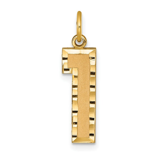 10K Yellow Gold Casted Large Diamond Cut Number 1 Charm