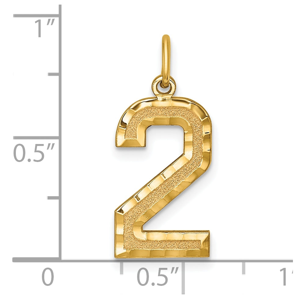 10K Yellow Gold Casted Large Diamond Cut Number 2 Charm