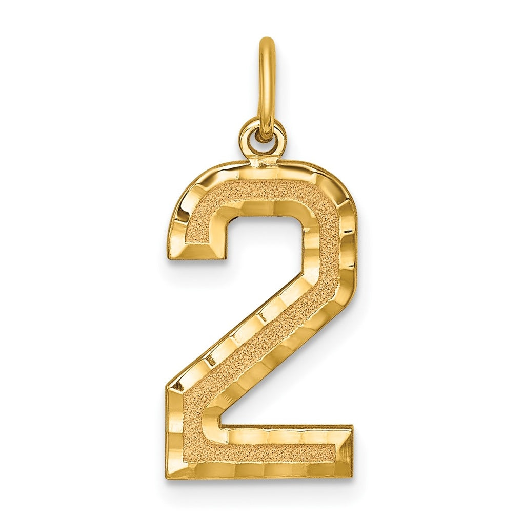 10K Yellow Gold Casted Large Diamond Cut Number 2 Charm