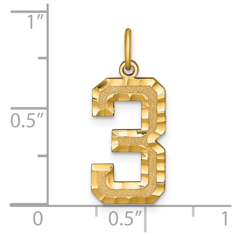 10K Yellow Gold Casted Large Diamond Cut Number 3 Charm