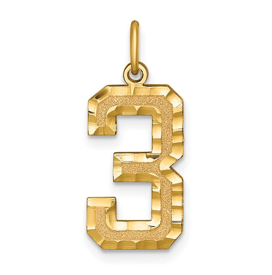 10K Yellow Gold Casted Large Diamond Cut Number 3 Charm