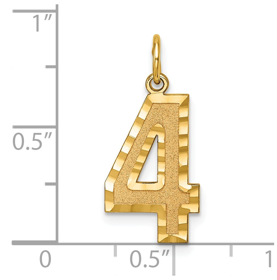 10K Yellow Gold Casted Large Diamond Cut Number 4 Charm