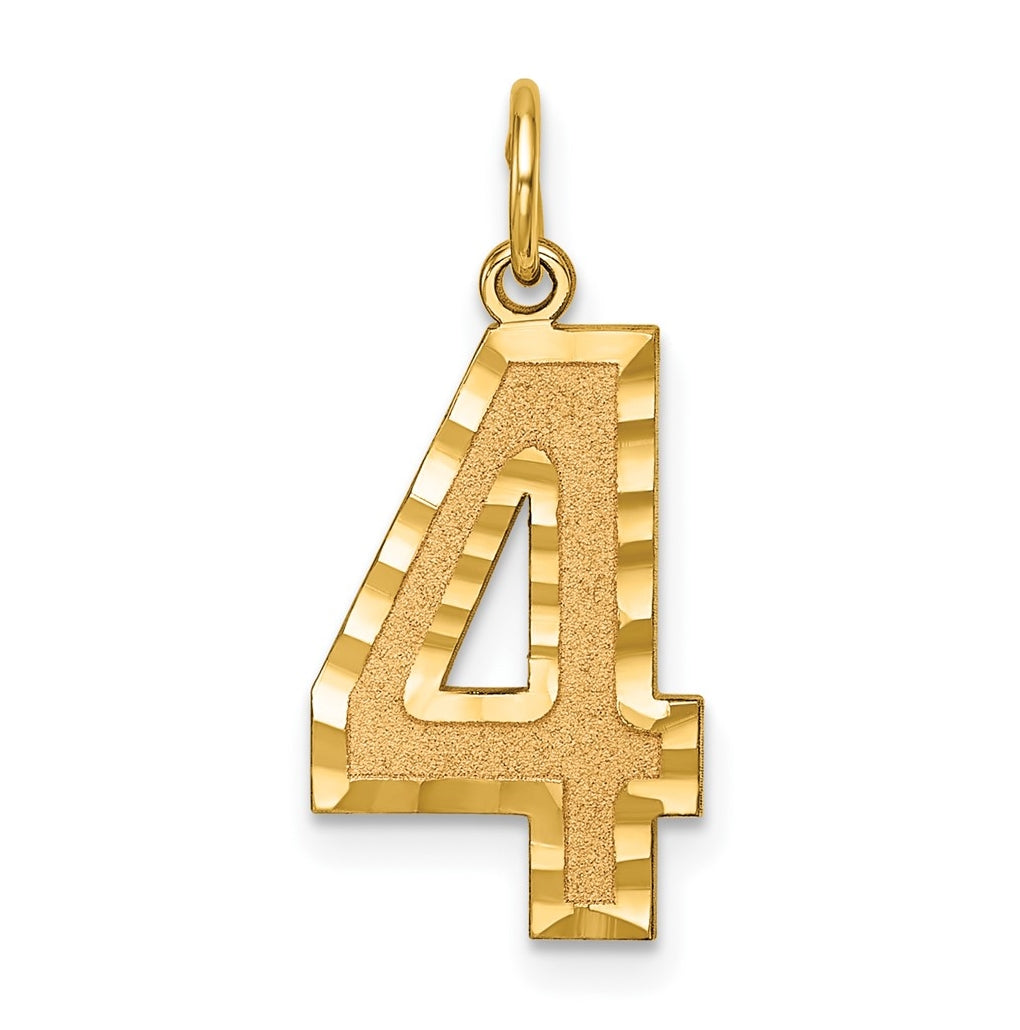 10K Yellow Gold Casted Large Diamond Cut Number 4 Charm