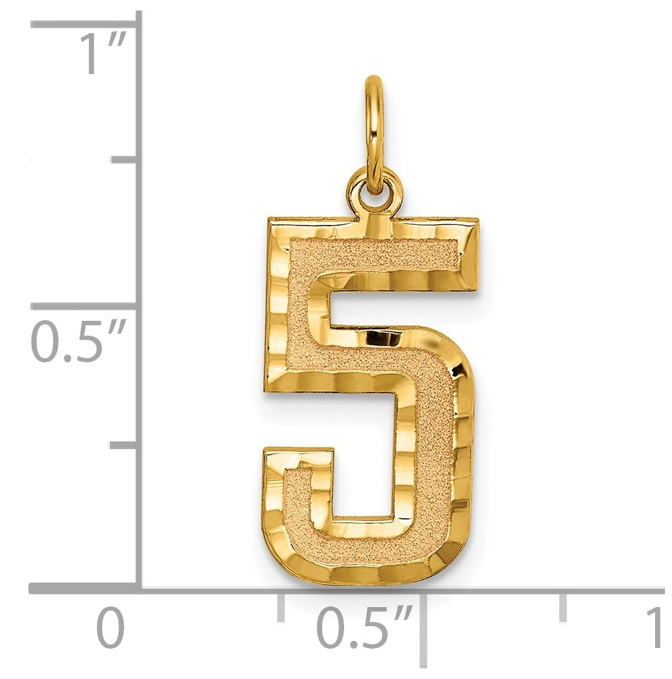 10K Yellow Gold Casted Large Diamond Cut Number 5 Charm