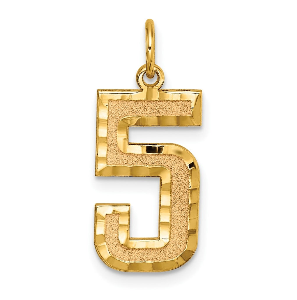 10K Yellow Gold Casted Large Diamond Cut Number 5 Charm
