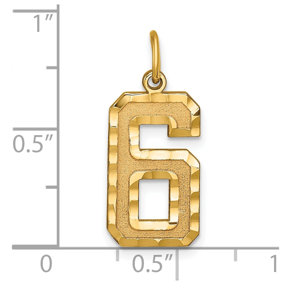 10K Yellow Gold Casted Large Diamond Cut Number 6 Charm
