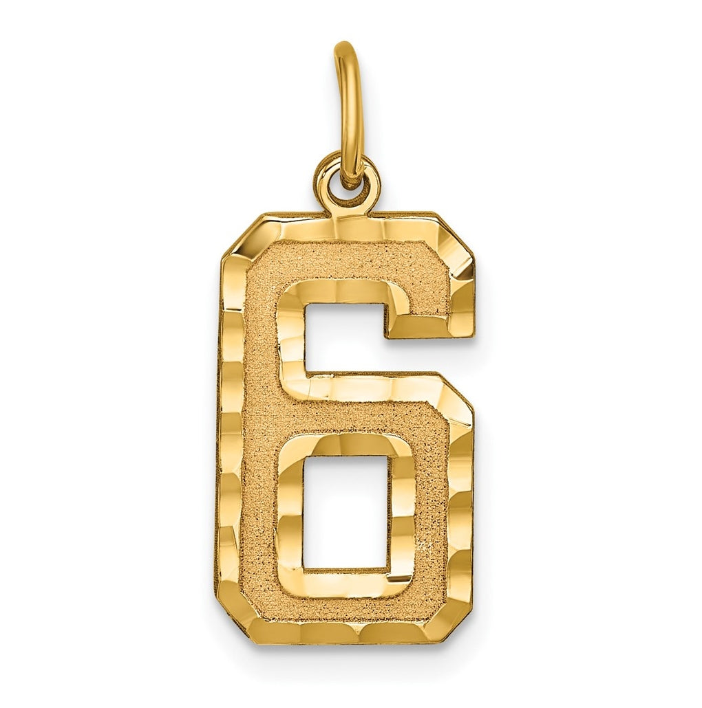 10K Yellow Gold Casted Large Diamond Cut Number 6 Charm