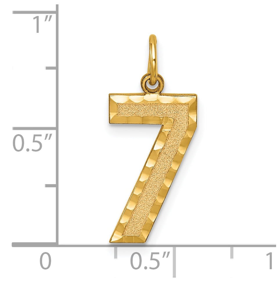 10K Yellow Gold Casted Large Diamond Cut Number 7 Charm