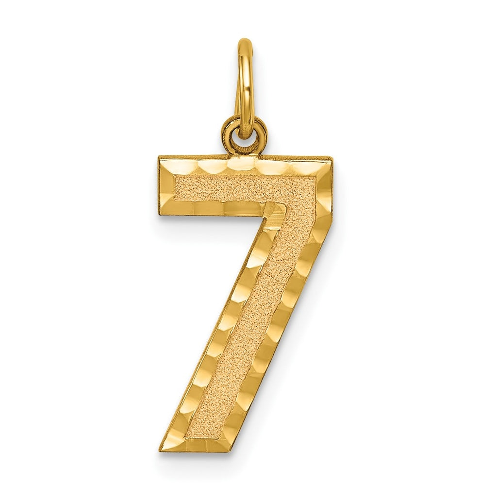 10K Yellow Gold Casted Large Diamond Cut Number 7 Charm