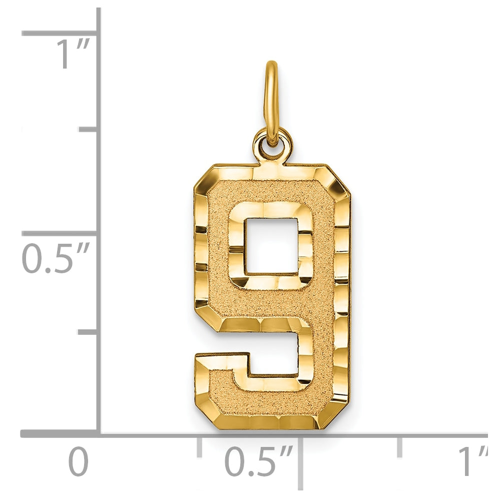 10K Yellow Gold Casted Large Diamond Cut Number 9 Charm