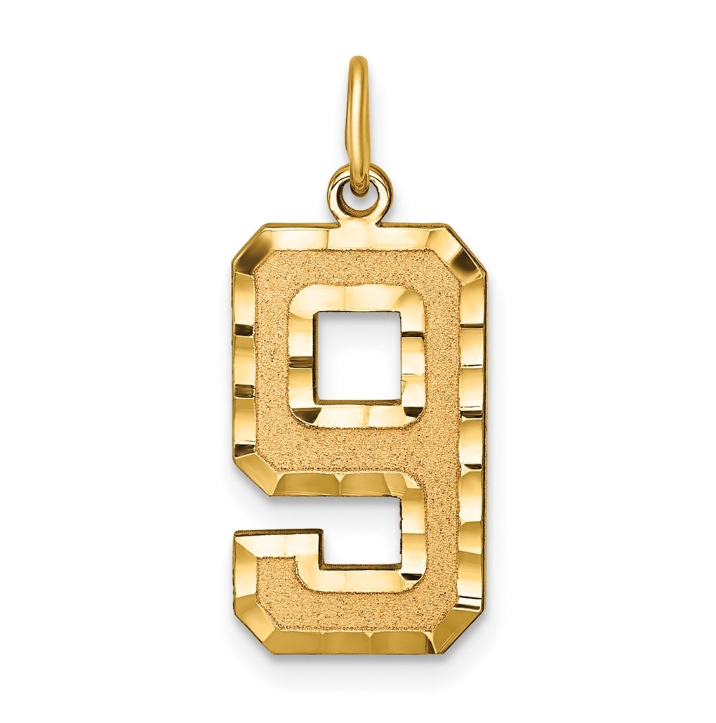 10K Yellow Gold Casted Large Diamond Cut Number 9 Charm