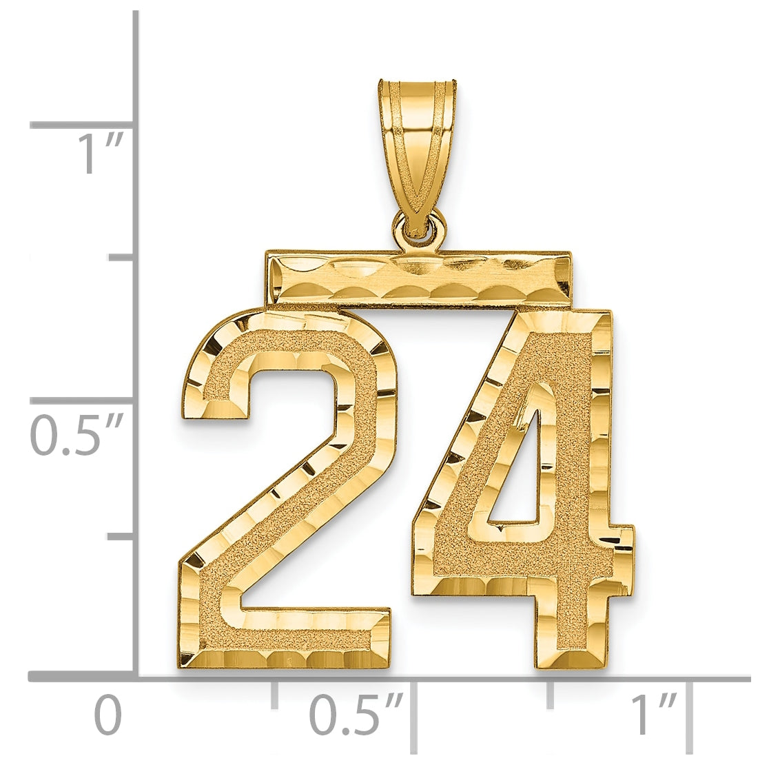 10K Yellow Gold Casted Large Diamond-cut Number 24 Charm