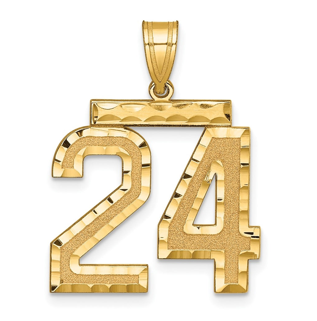 10K Yellow Gold Casted Large Diamond-cut Number 24 Charm