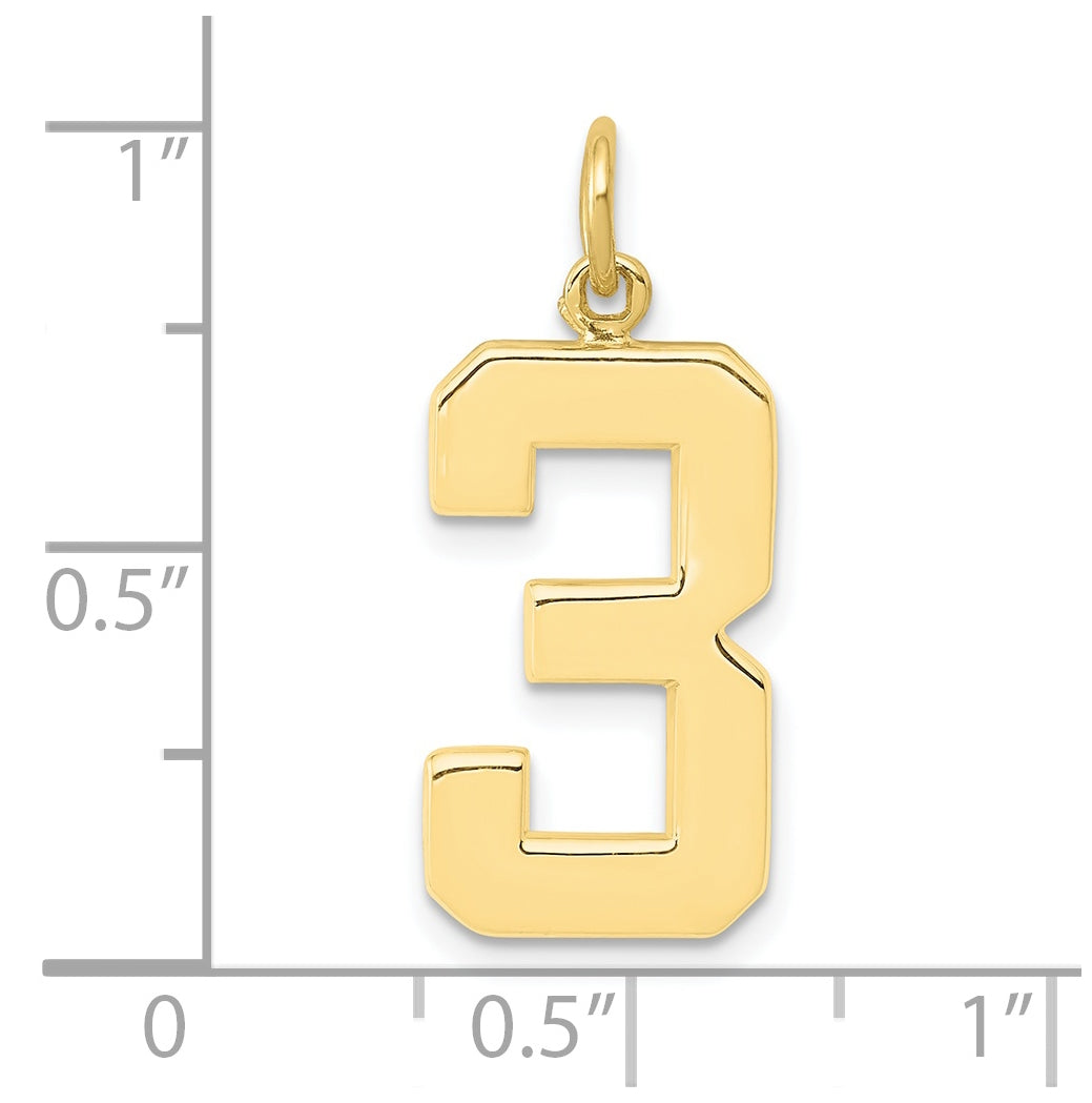 10K Yellow Gold Casted Large Polished Number 3 Charm