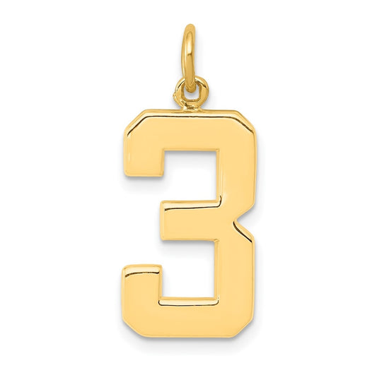 10K Yellow Gold Casted Large Polished Number 3 Charm