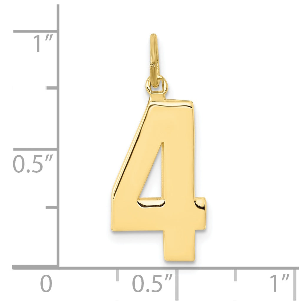10K Yellow Gold Casted Large Polished Number 4 Charm