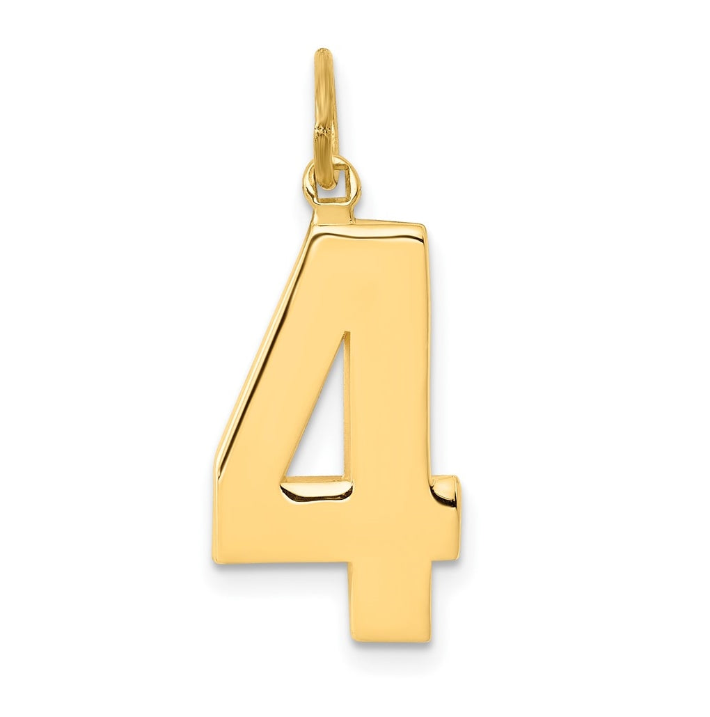 10K Yellow Gold Casted Large Polished Number 4 Charm