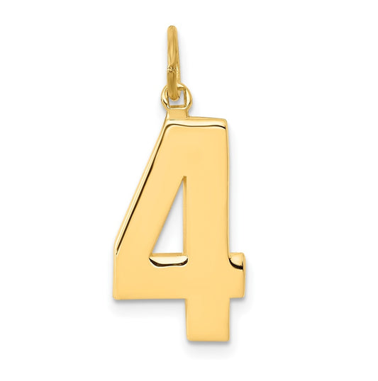 10K Yellow Gold Casted Large Polished Number 4 Charm