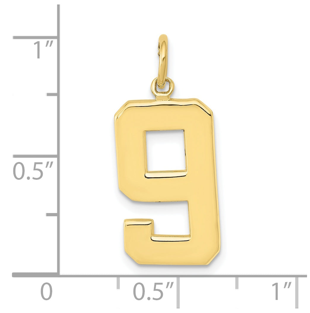 10K Yellow Gold Casted Large Polished Number 9 Charm