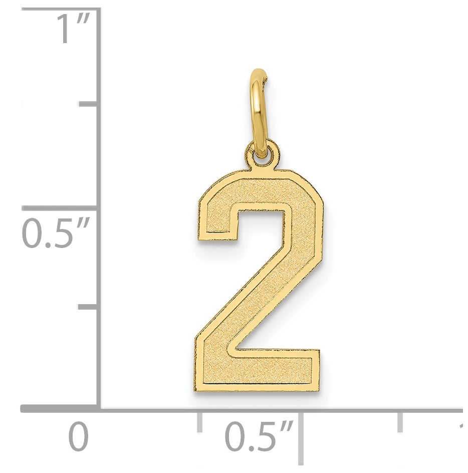 10K Yellow Gold Medium Satin Number 2 Charm