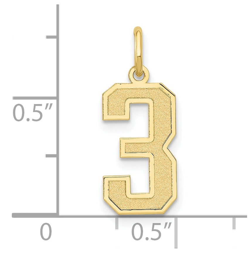 10K Yellow Gold Medium Satin Number 3 Charm